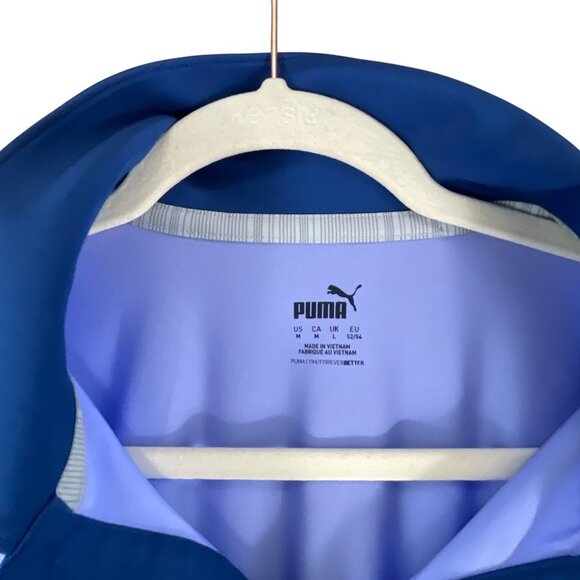 Puma Mens Striped Polo Shirt Blue & Gray Size M Short Sleeve Logo Golf Casual - Picture 6 of 9